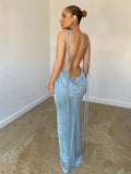 Backless Long Straps Solid Maxi Dress