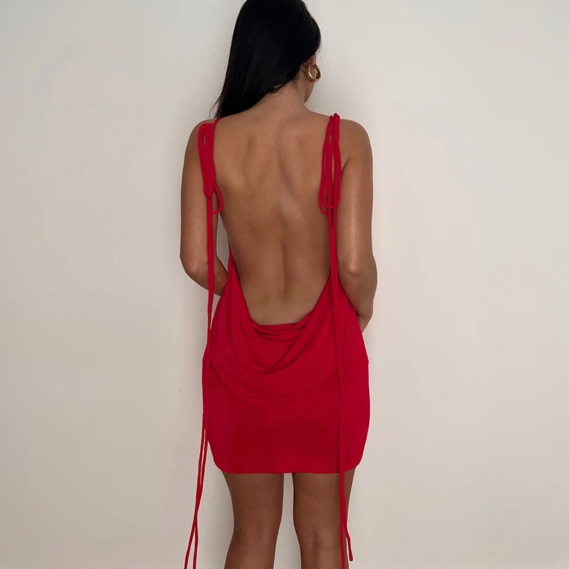 Backless Tie-Up String Mini Dress 
