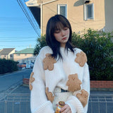 Bear Applique Loose Knitted Sweater 