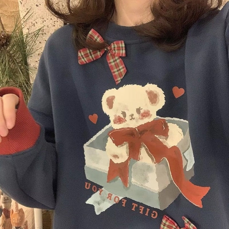 Bear Print Hoodies Long Sleeve Sweatshirt 