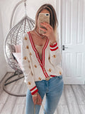Bee Embroidery Contrast Color Button Knitted Sweater 