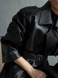 Black Faux Leather Trench Coat 