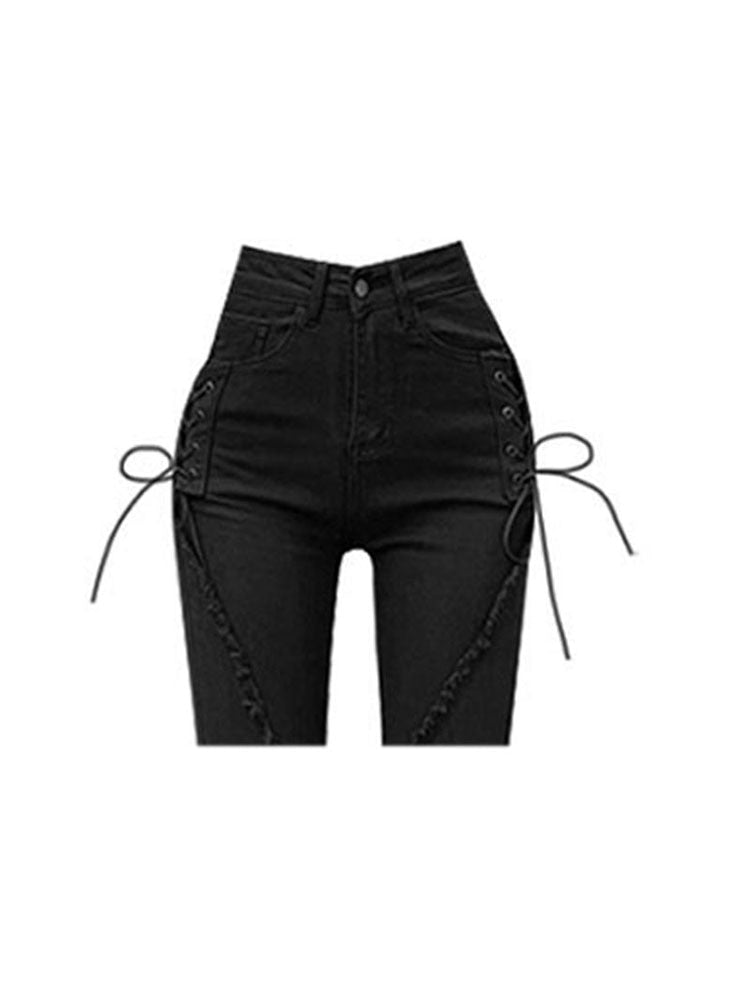 Black Flare Jeans Low Waisted Split Trouser 