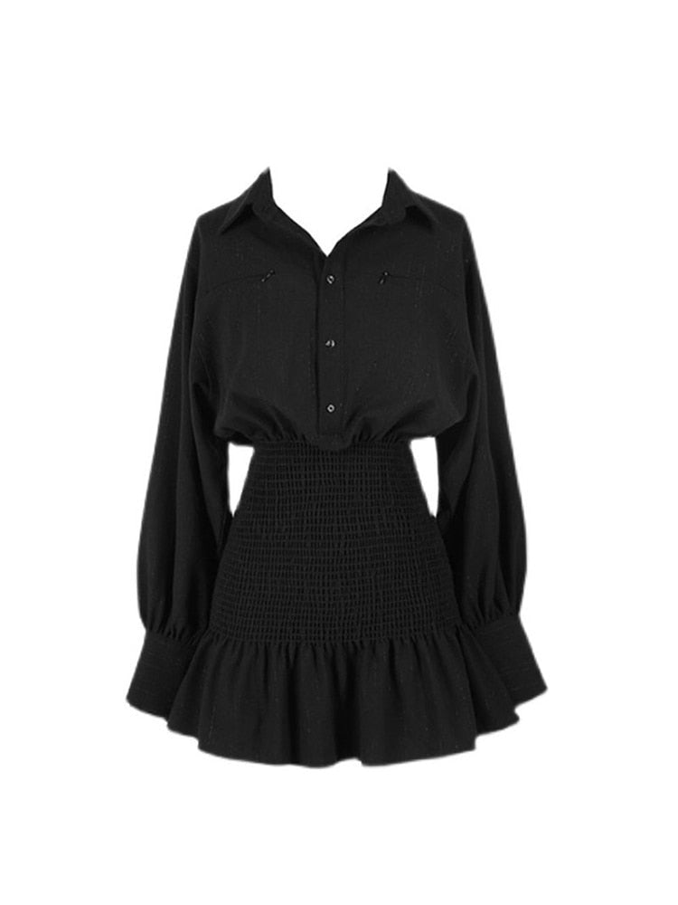 Black Gothic Women's Shirt Dress Long Sleeve Elegant Tunic 