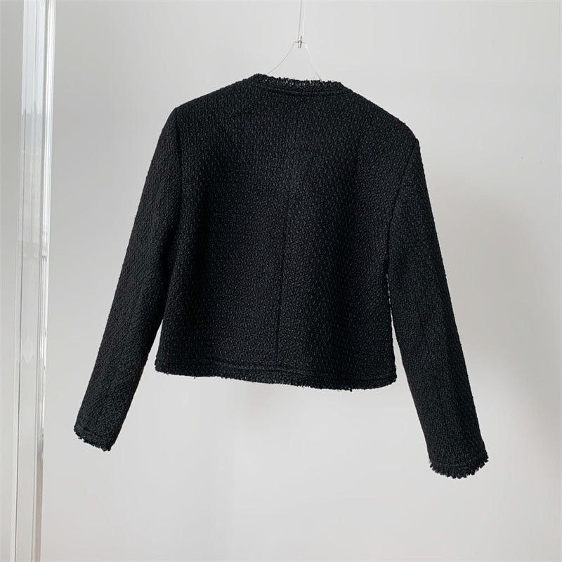 Black Tweed Long Sleeves Coat 