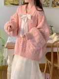 Bow Loose Knitted Pink Sweater 