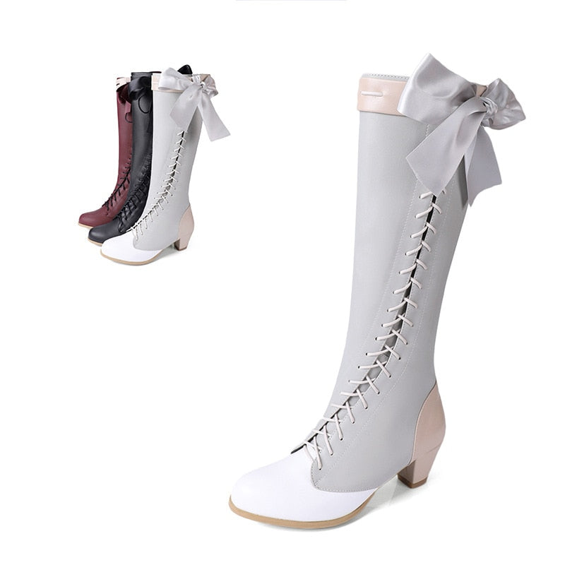 Bow Pu Leather Women Boots 