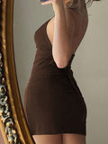Brown Cami V-neck Mini Dress 