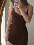 Brown Cami V-neck Mini Dress 