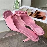 Butterfly-knot Satin Thin High Heel Outdoor Slides Shoes 