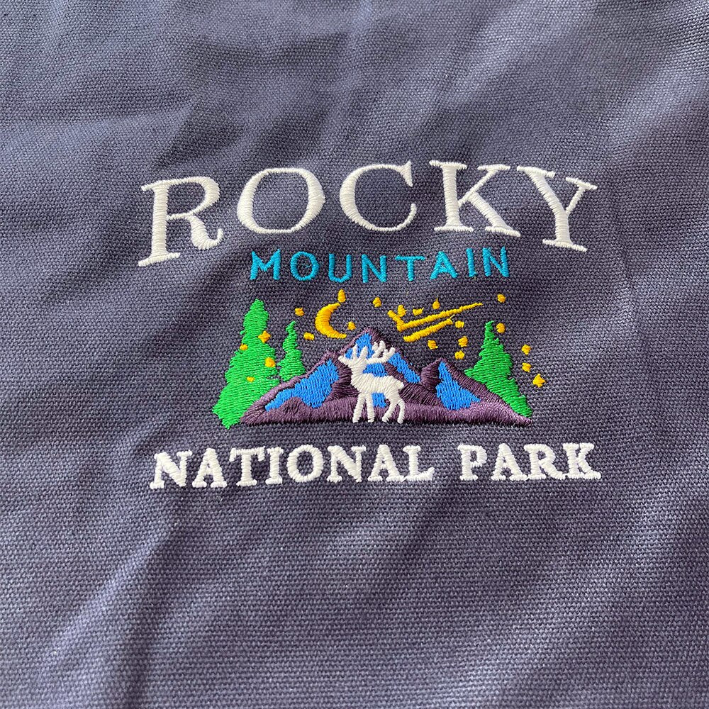 Canvas Rock Mountain Embroidered Casual Reusable Tote Bag 