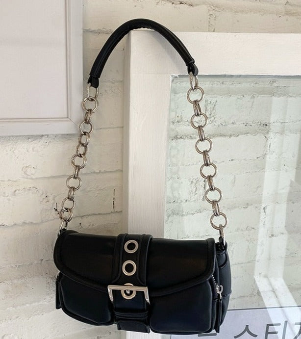 Chain Solid Color PU Leather Handbag 
