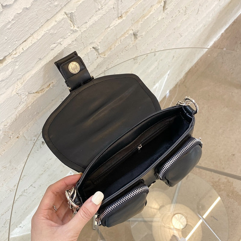 Chain Solid Color PU Leather Handbag 