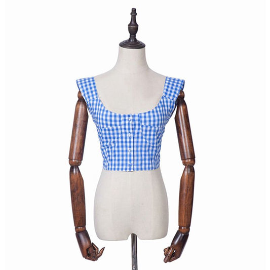 Checked Buttoned Crop Top 