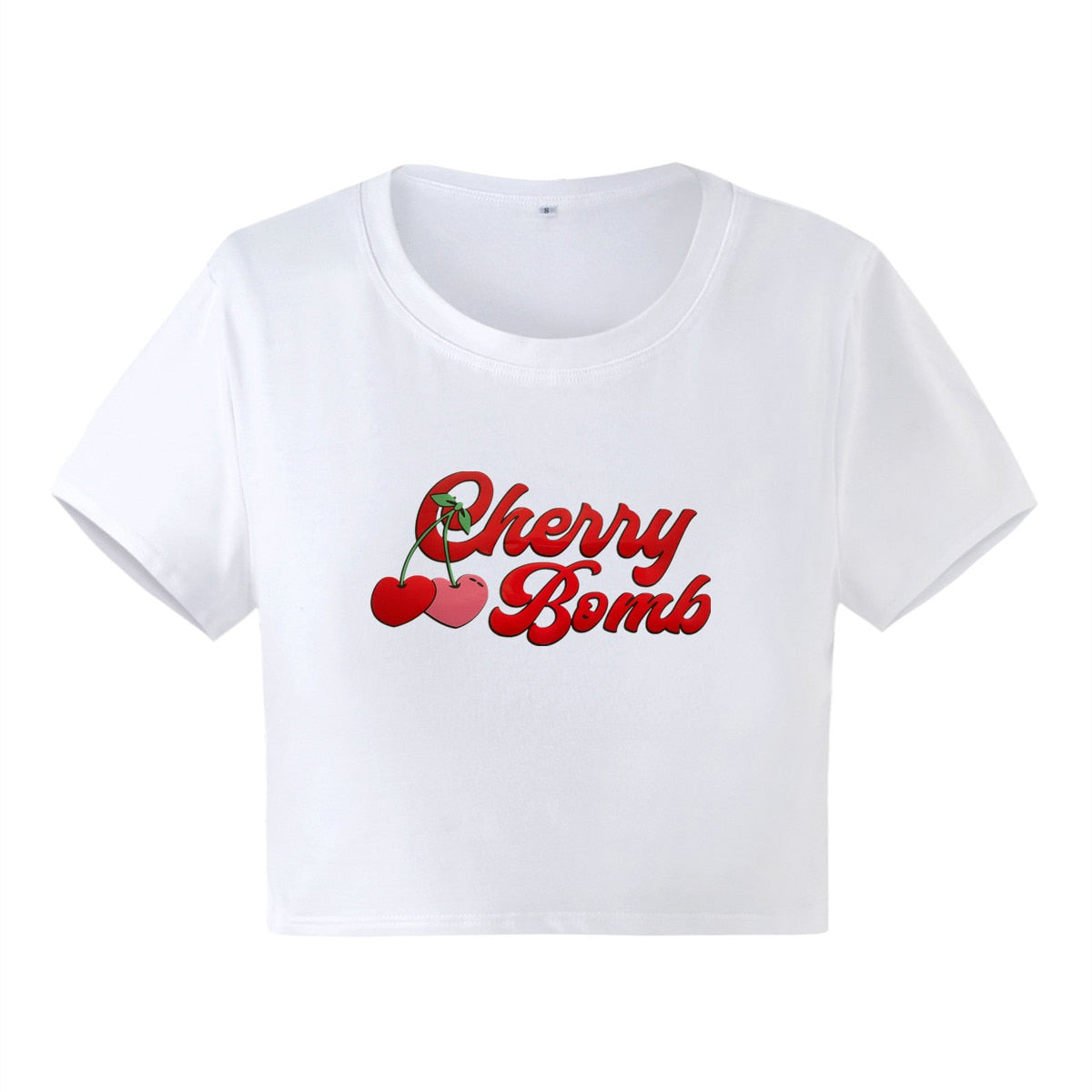 Cherry Letter Print O-neck Tee 