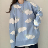 Cloud Pattern Loose Blue Long Sweater