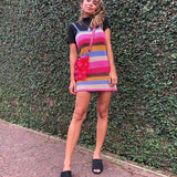 Colourful Striped Knitted Mini Dress 