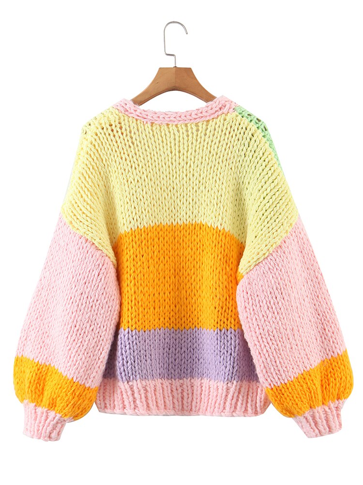 Contrast Color V neck Sweater 
