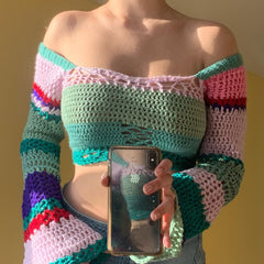 Crochet Bell Long Sleeve Crop Top