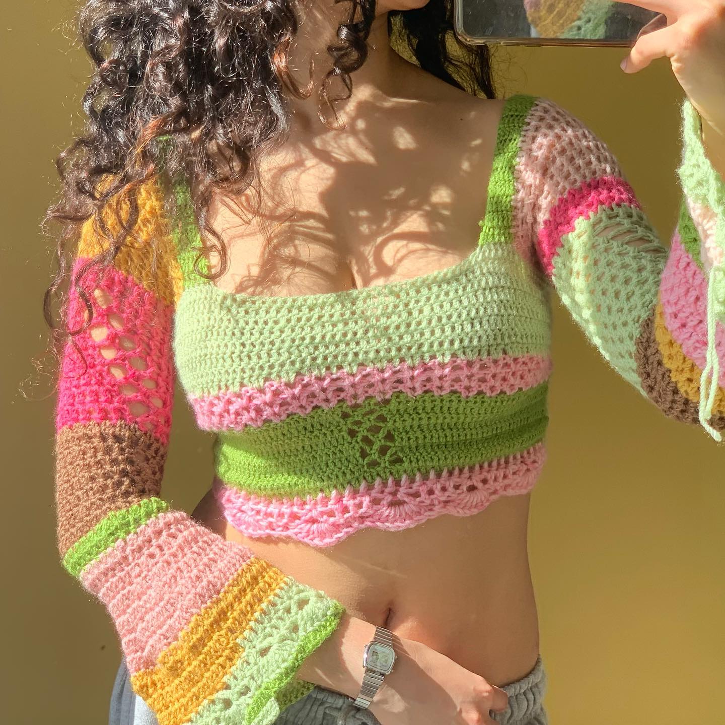 Crochet long sleeves croptop Berber