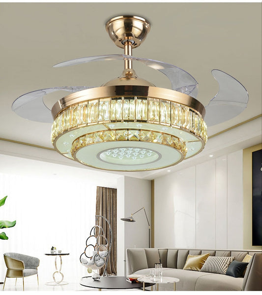 Invisible Remote Controlled Ceiling Fan Light Crystal Chandelier