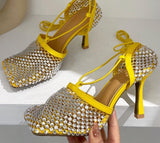 High Heel Crystal Fishnet Pump Shoes