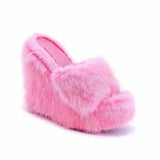 Soft Plush Wedge Heel Furry Platform Sandals
