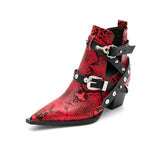 Snake PU Leather High Heels Pointed Buckle Booties