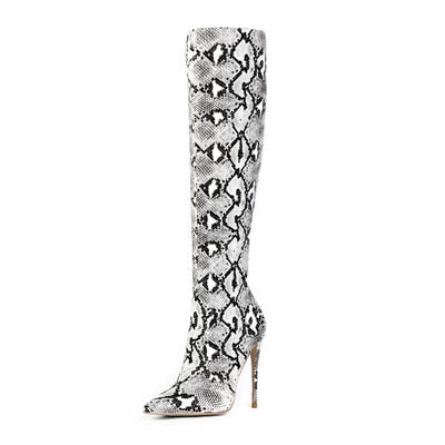 Snake Pointed Toe Stiletto Heel Boots
