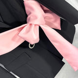 Jeweled Button Pink Satin Bow Blazer