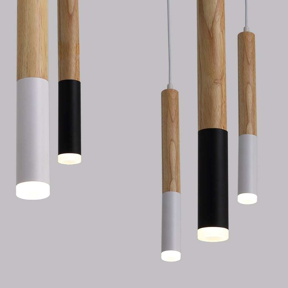 Nordic Style Wood LED Pendant Light for Dining and Living Rooms