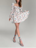 Floral Long Puff Sleeve Mini Dress