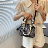 Black Ribbon Pearl Square Handbag