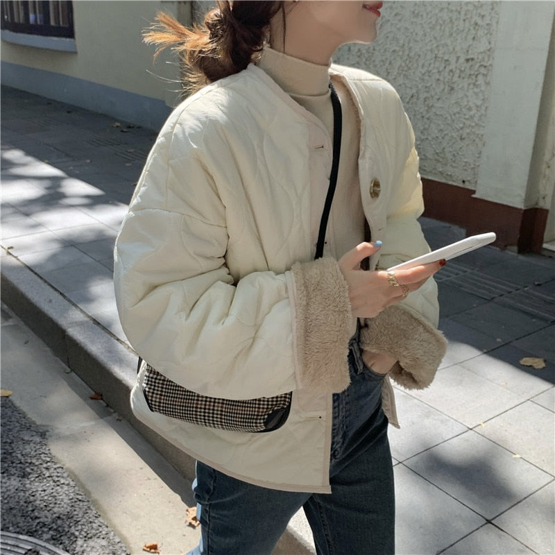 Lambswool Patchwork Thick Loose Jacket