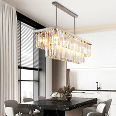 Silver Crystal Rectangle Kitchen Island Décor LED Light Chandelier