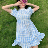 Plaid Puff Sleeve Mini Dress