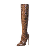 Snake Pointed Toe Stiletto Heel Boots
