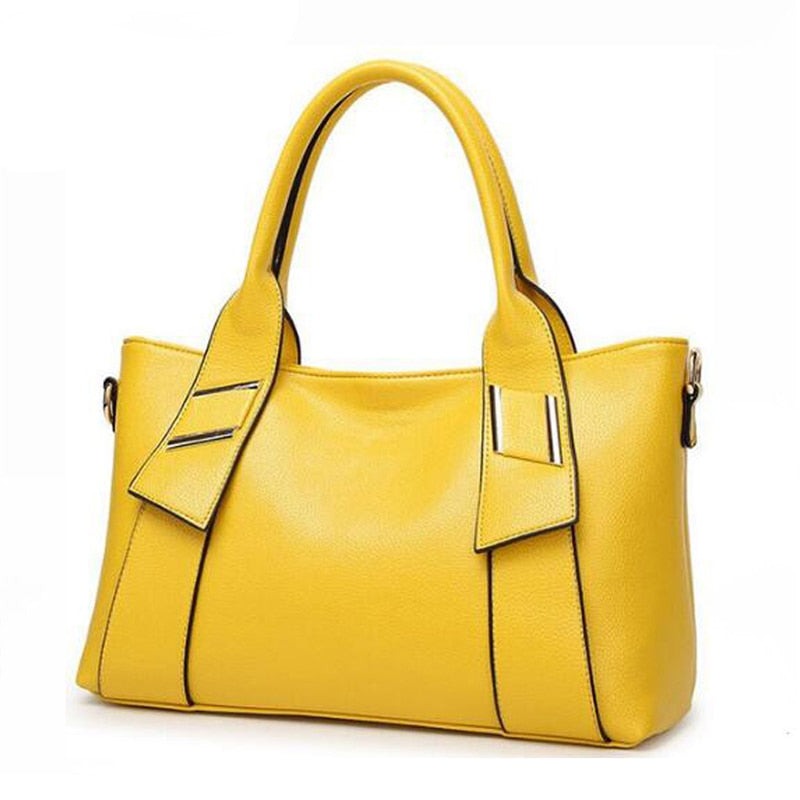 PU Leather Top Handle Solid Hand Bag