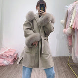 Hooded Fur Trim Wool Jacket