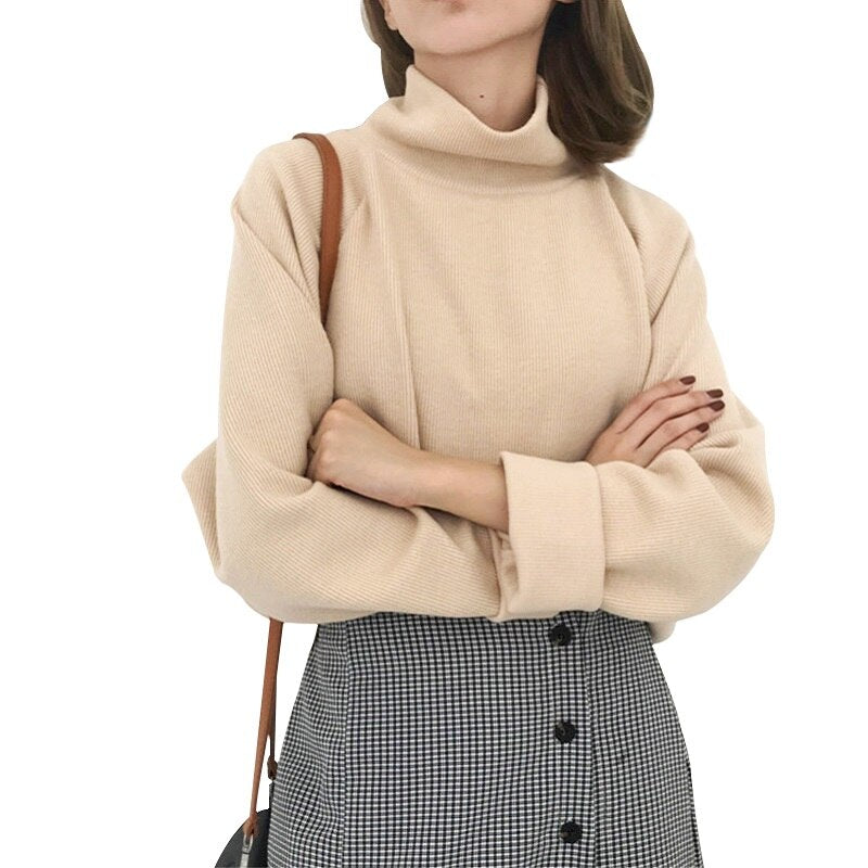 Turtleneck Knitted Long Sleeve Pullover