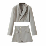 Notched Collar Short Blazer & Skirt Set