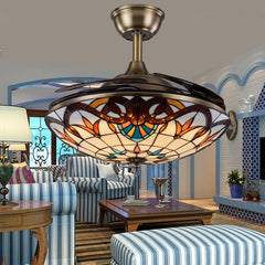 Remote Controlled Invisible Tiffany Ceiling Fan Lamp