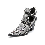 Snake PU Leather High Heels Pointed Buckle Booties