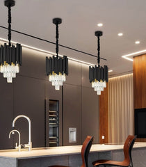 Black Crystal Chandelier for Dining Room Dia30cm Hanging Light