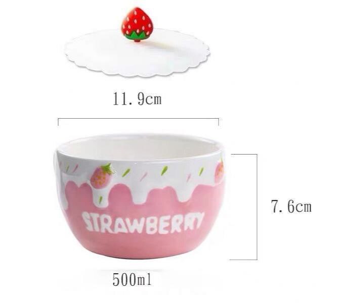 Pink Strawberry Ceramic Bowls With Lid