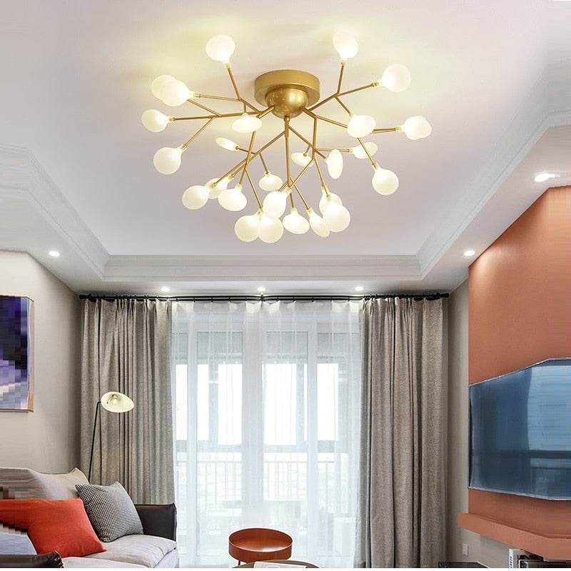 Modern LED Ceiling Chandelier Lighting for Living Room and Bedroom - Creative Home Fixtures with Glass Shade