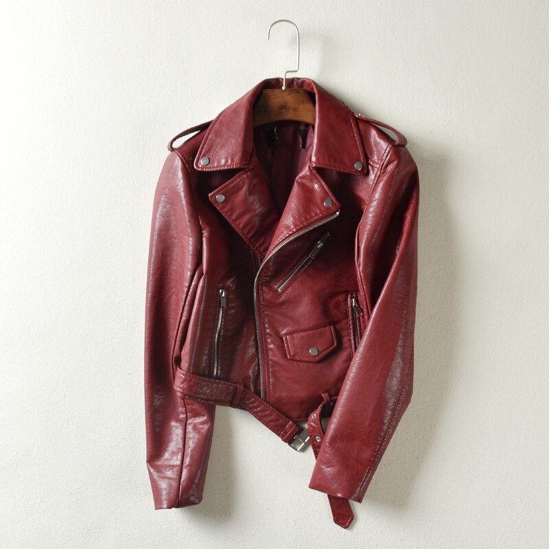 PU Leather Short Washed Zipper Jacket