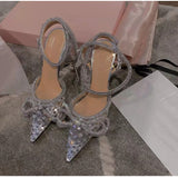 PVC Crystal Bow Strappy Pointy Heels