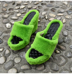 Soft Plush Wedge Heel Furry Platform Sandals