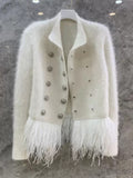 Feather Stand Collar Long Sleeve Jacket